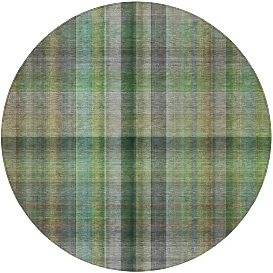 Green Round Plaid Washable Non Skid Indoor Outdoor Area Rug Photo 4
