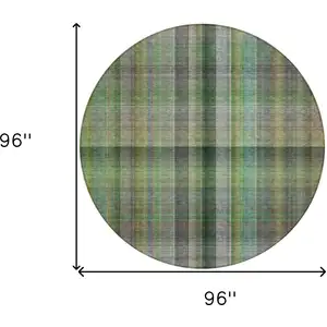 Photo of 8' Round Green Round Plaid Washable Non Skid Indoor Outdoor Area Rug
