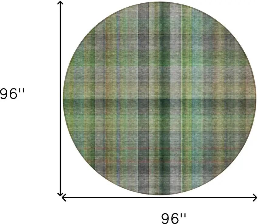8' Round Green Round Plaid Washable Non Skid Indoor Outdoor Area Rug Photo 3