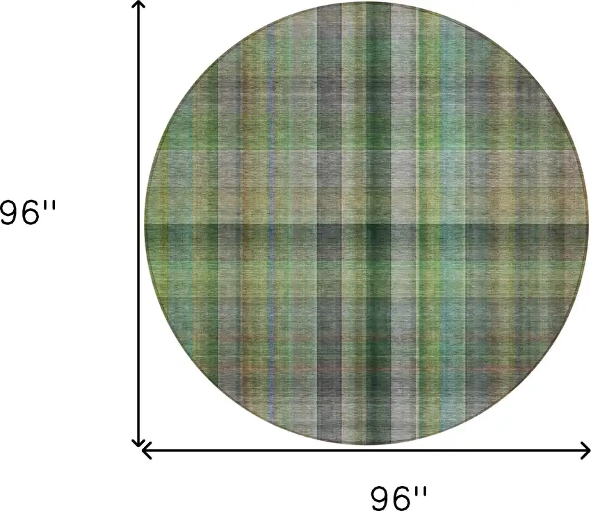 8' Round Green Round Plaid Washable Non Skid Indoor Outdoor Area Rug Photo 3