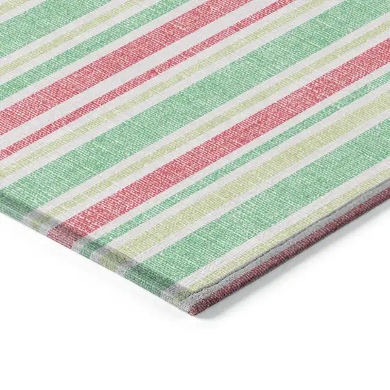 Green Round Striped Washable Non Skid Indoor Outdoor Area Rug Photo 5