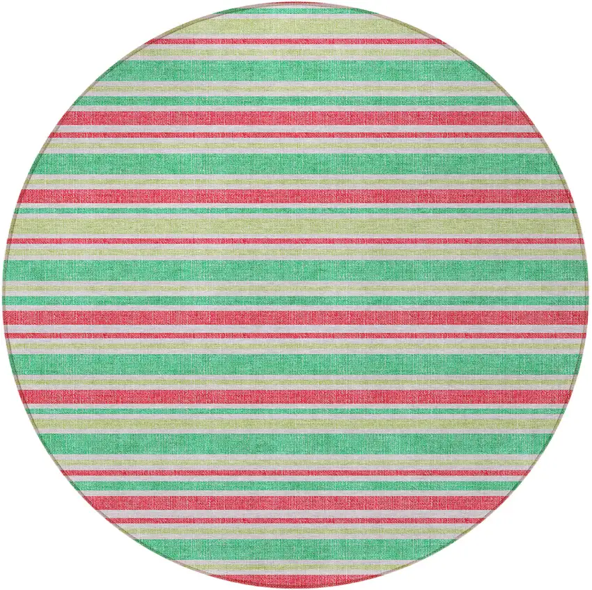 8' Round Green Round Striped Washable Non Skid Indoor Outdoor Area Rug Photo 5