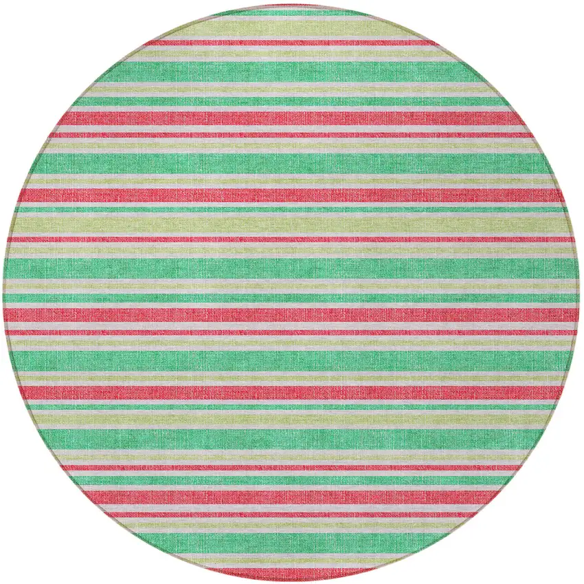 8' Round Green Round Striped Washable Non Skid Indoor Outdoor Area Rug Photo 4