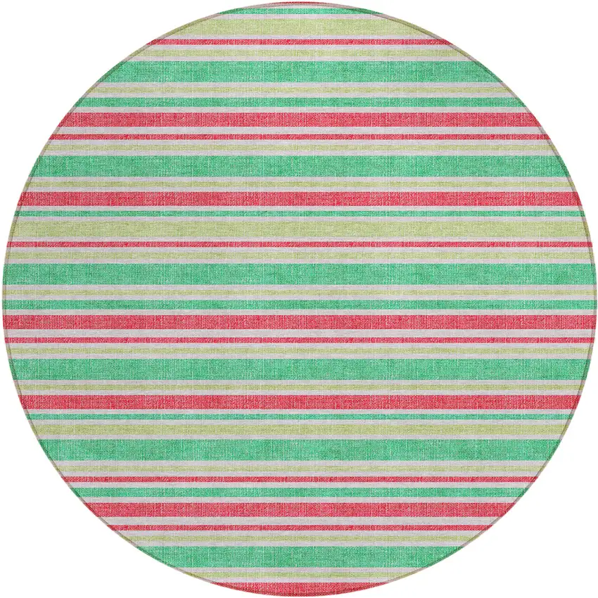 8' Round Green Round Striped Washable Non Skid Indoor Outdoor Area Rug Photo 2