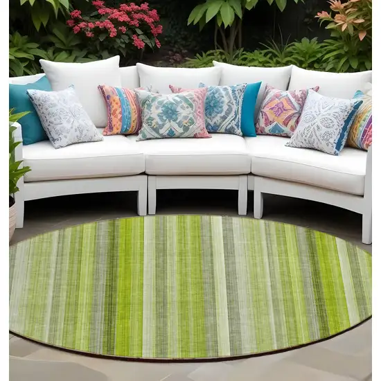 Green Round Striped Washable Non Skid Indoor Outdoor Area Rug Photo 1