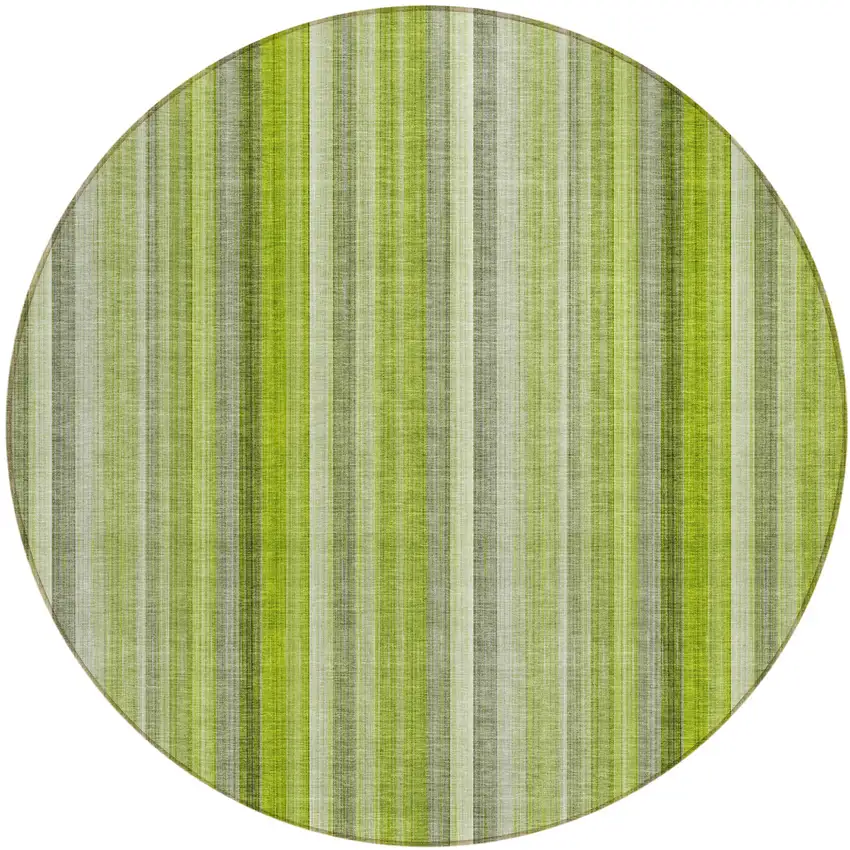 Green Round Striped Washable Non Skid Indoor Outdoor Area Rug Photo 2