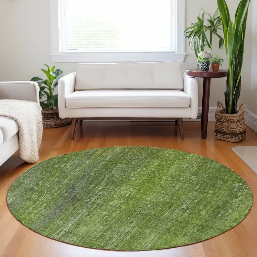 Green Round Striped Washable Non Skid Indoor Outdoor Area Rug Photo 9