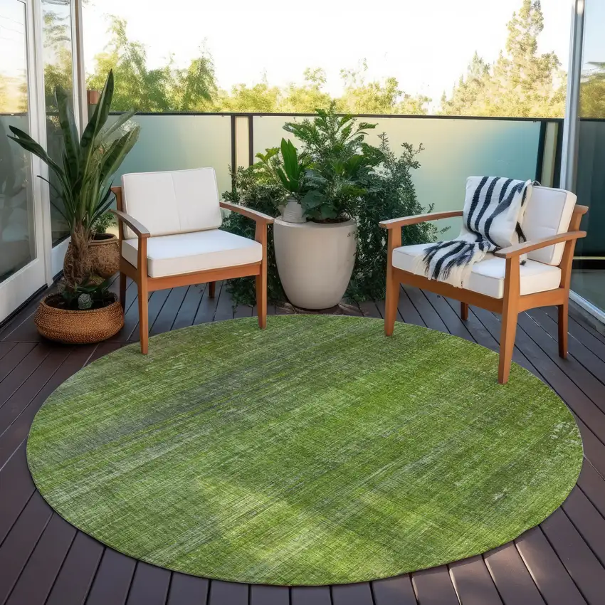 Green Round Striped Washable Non Skid Indoor Outdoor Area Rug Photo 8