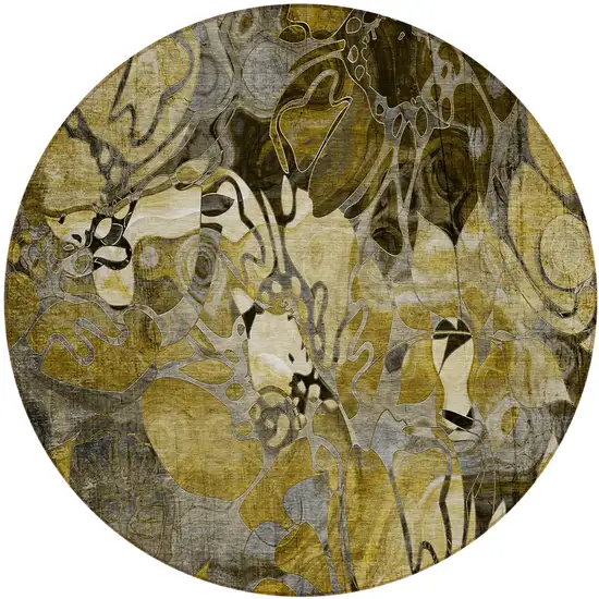 8' Round Green and Brown Round Abstract Washable Indoor Outdoor Area Rug Photo 1