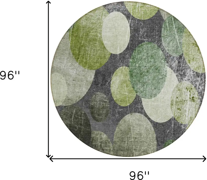 Green and Gray Round Abstract Washable Non Skid Indoor Outdoor Area Rug Photo 3