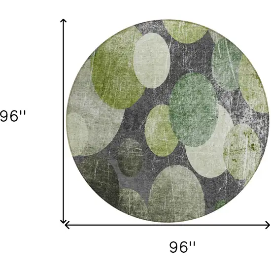 Green and Gray Round Abstract Washable Non Skid Indoor Outdoor Area Rug Photo 3
