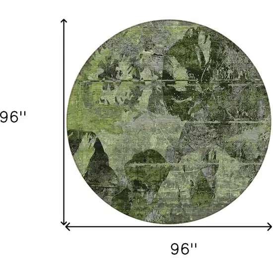 Green and Gray Round Floral Washable Non Skid Indoor Outdoor Area Rug Photo 3