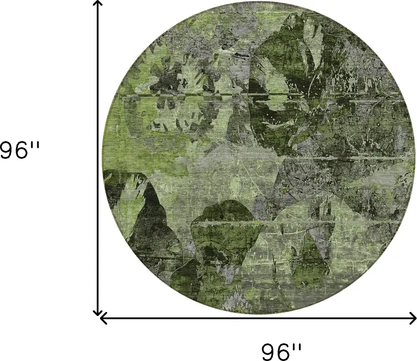 Green and Gray Round Floral Washable Non Skid Indoor Outdoor Area Rug Photo 3