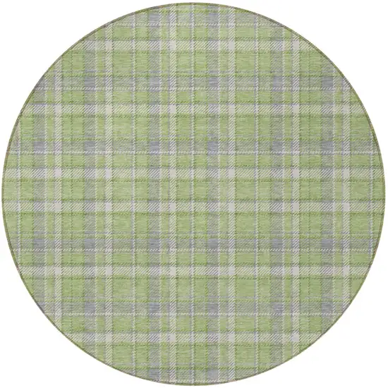 Green and Gray Round Plaid Washable Non Skid Indoor Outdoor Area Rug Photo 5