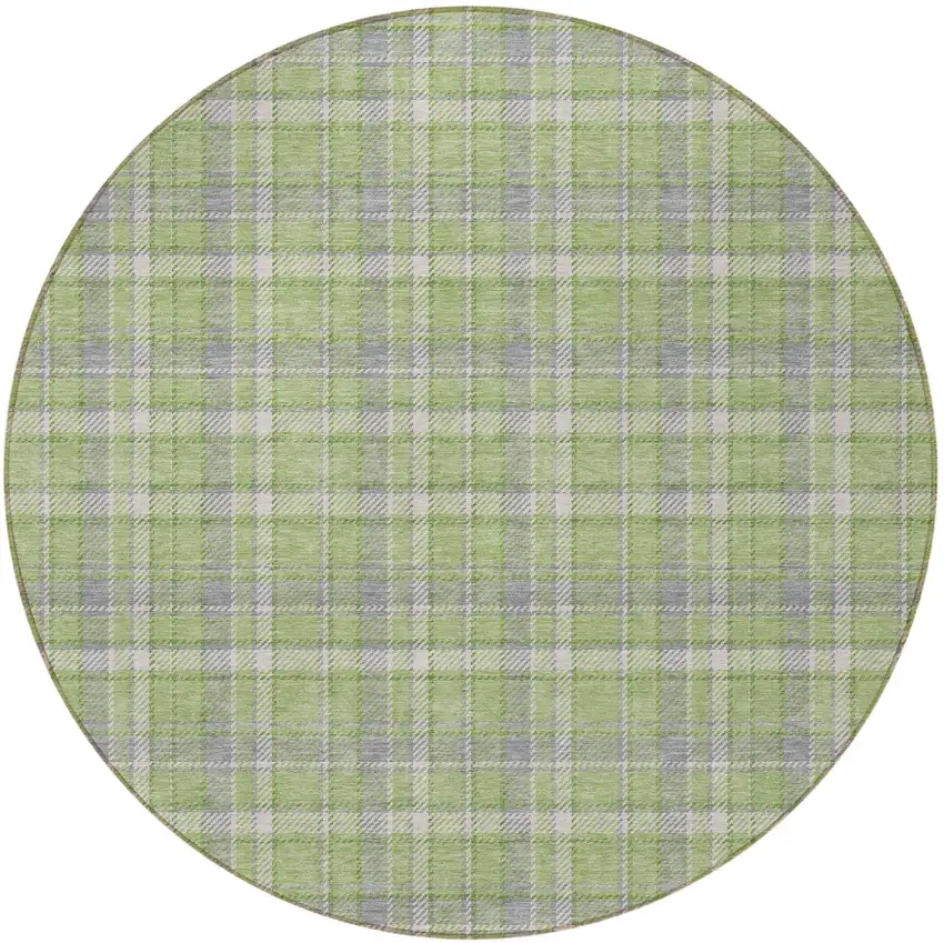 Green and Gray Round Plaid Washable Non Skid Indoor Outdoor Area Rug Photo 5