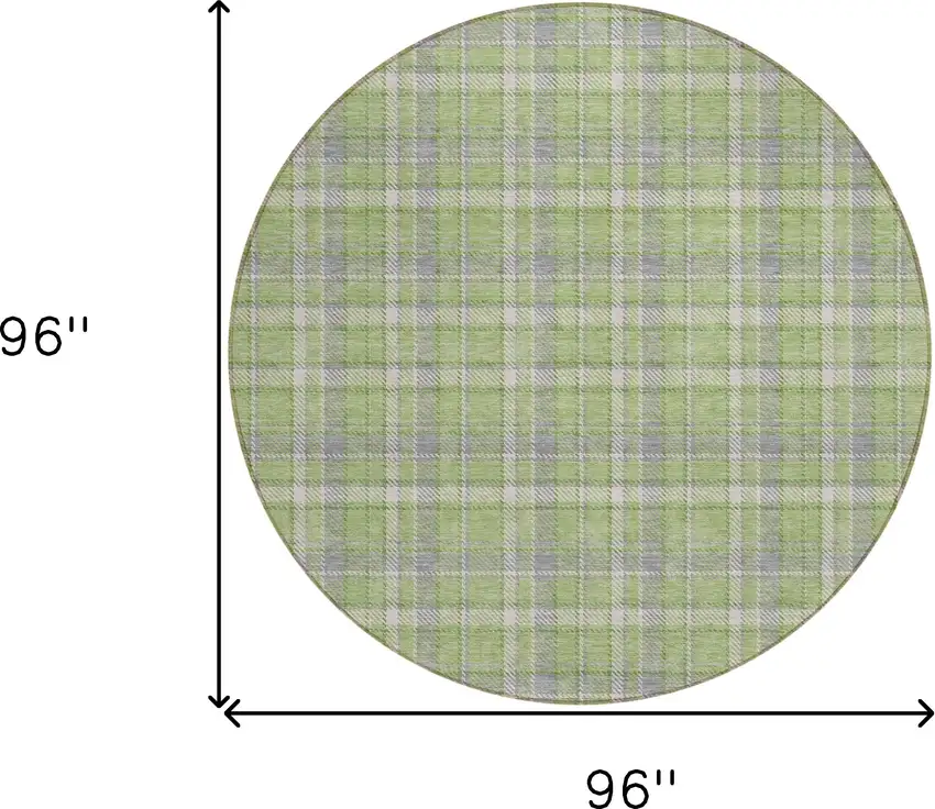 8' Round Green and Gray Round Plaid Washable Non Skid Indoor Outdoor Area Rug Photo 3