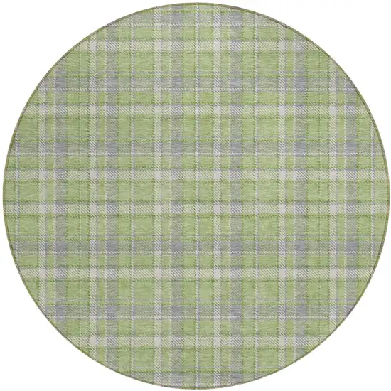 Green and Gray Round Plaid Washable Non Skid Indoor Outdoor Area Rug Photo 2
