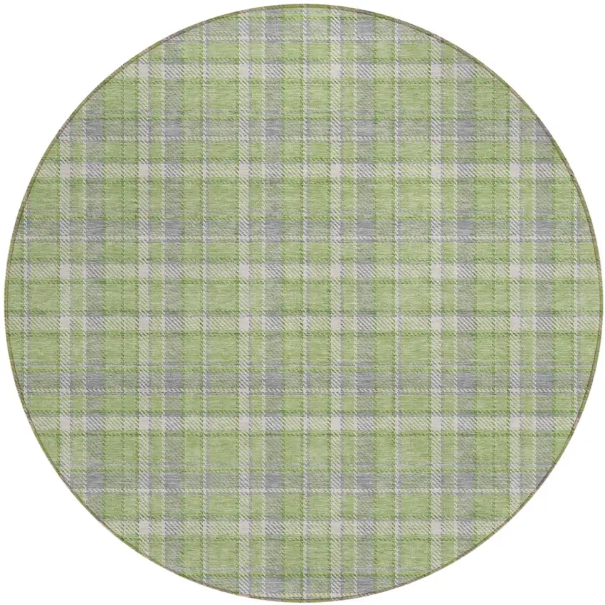 Green and Gray Round Plaid Washable Non Skid Indoor Outdoor Area Rug Photo 2