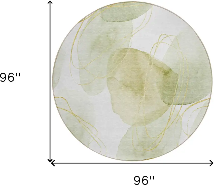 Green and Ivory Round Abstract Washable Non Skid Indoor Outdoor Area Rug Photo 3
