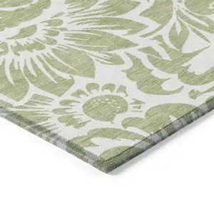 Photo of 8' Round Green and Ivory Round Floral Washable Non Skid Indoor Outdoor Area Rug