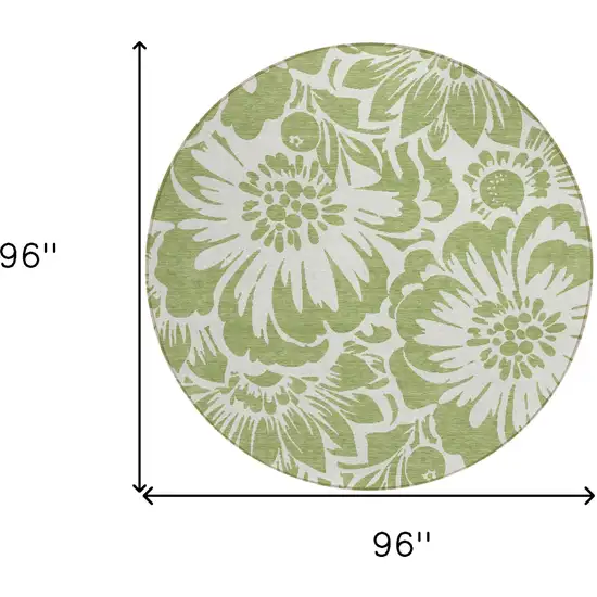 Green and Ivory Round Floral Washable Non Skid Indoor Outdoor Area Rug Photo 3