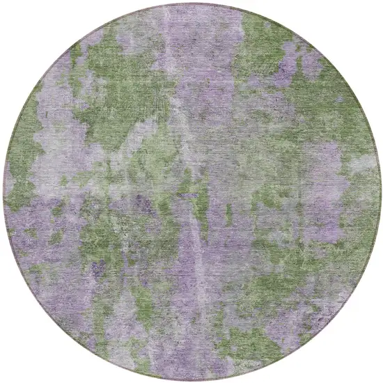 8' Round Green and Purple Round Abstract Washable Non Skid Indoor Outdoor Area Rug Photo 2