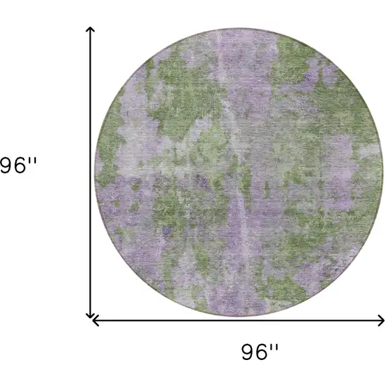 8' Green And Purple Round Abstract Washable Indoor Outdoor Area Rug Photo 9