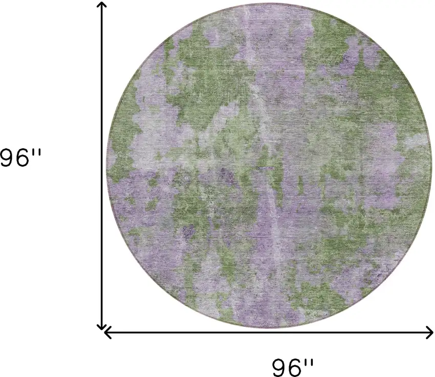 8' Round Green and Purple Round Abstract Washable Non Skid Indoor Outdoor Area Rug Photo 3