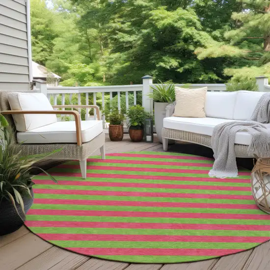 Green and Red Round Striped Washable Non Skid Indoor Outdoor Area Rug Photo 8