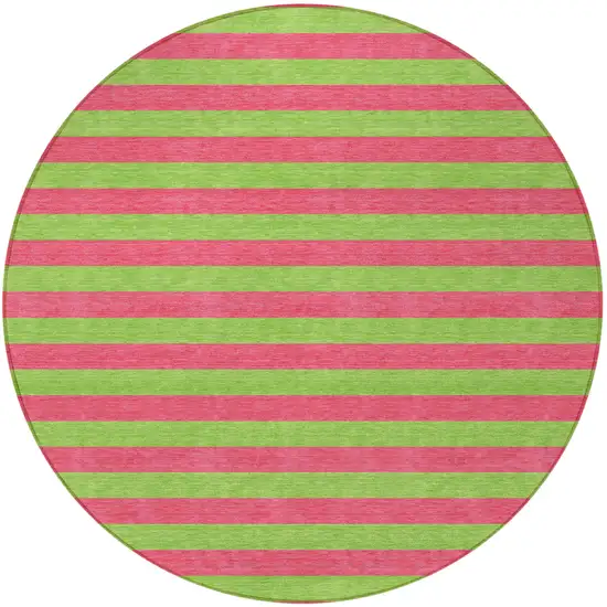 Green and Red Round Striped Washable Non Skid Indoor Outdoor Area Rug Photo 4