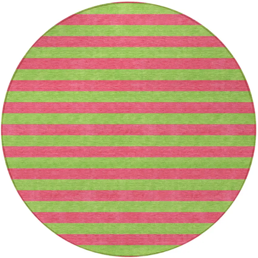 Green and Red Round Striped Washable Non Skid Indoor Outdoor Area Rug Photo 4