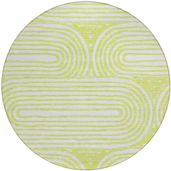 Green and White Round Abstract Washable Non Skid Indoor Outdoor Area Rug Photo 2