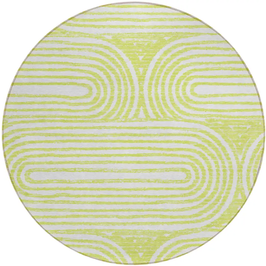 Green and White Round Abstract Washable Non Skid Indoor Outdoor Area Rug Photo 2
