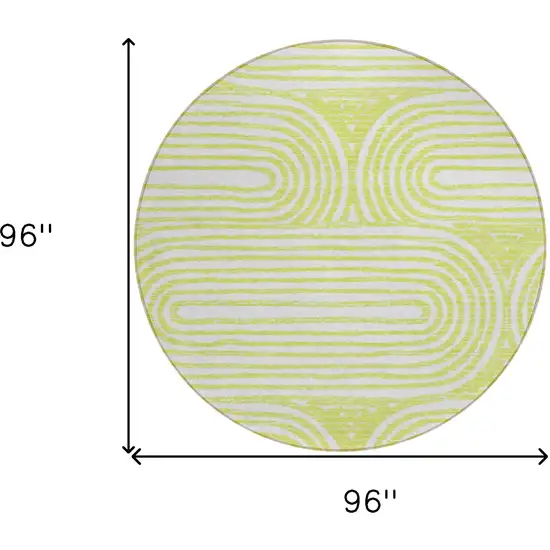 Green and White Round Abstract Washable Non Skid Indoor Outdoor Area Rug Photo 3