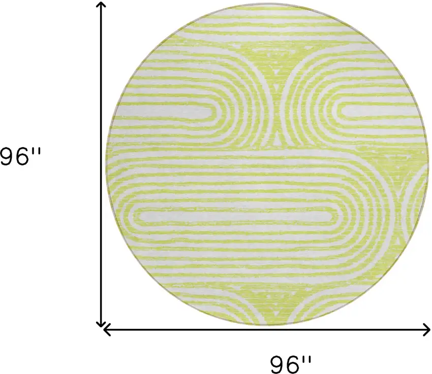 Green and White Round Abstract Washable Non Skid Indoor Outdoor Area Rug Photo 3
