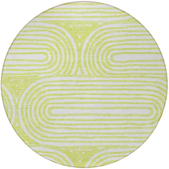 8' Round Green and White Round Abstract Washable Non Skid Indoor Outdoor Area Rug Photo 5
