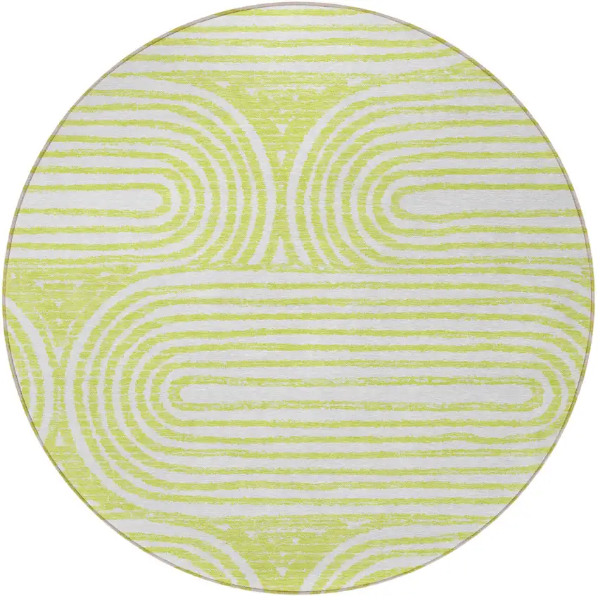 8' Round Green and White Round Abstract Washable Non Skid Indoor Outdoor Area Rug Photo 5