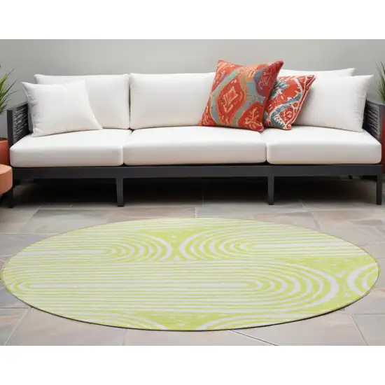 Green and White Round Abstract Washable Non Skid Indoor Outdoor Area Rug Photo 1