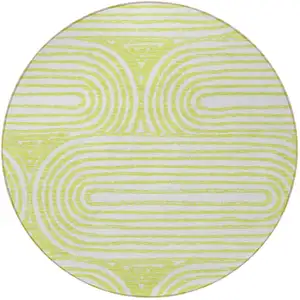 Photo of 8' Round Green and White Round Abstract Washable Non Skid Indoor Outdoor Area Rug