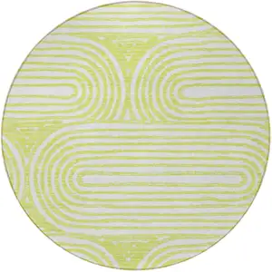 Photo of 8' Round Green and White Round Abstract Washable Non Skid Indoor Outdoor Area Rug