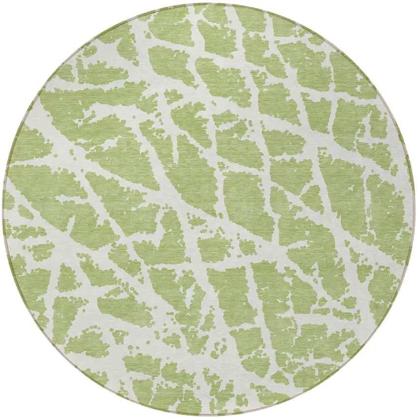 8' Round Green and White Round Abstract Washable Non Skid Indoor Outdoor Area Rug Photo 5