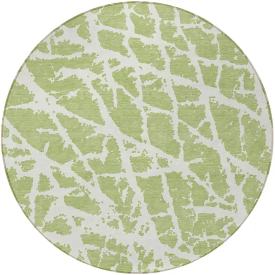 8' Round Green and White Round Abstract Washable Non Skid Indoor Outdoor Area Rug Photo 5