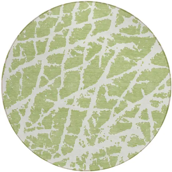 8' Round Green and White Round Abstract Washable Non Skid Indoor Outdoor Area Rug Photo 2