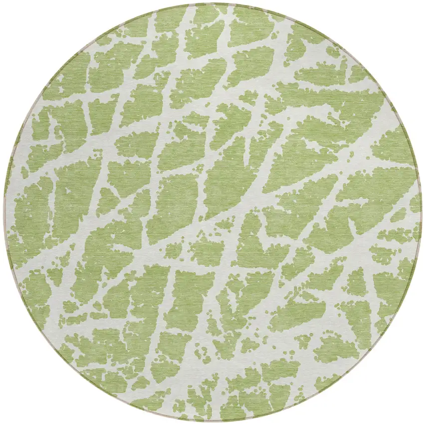 8' Round Green and White Round Abstract Washable Non Skid Indoor Outdoor Area Rug Photo 2