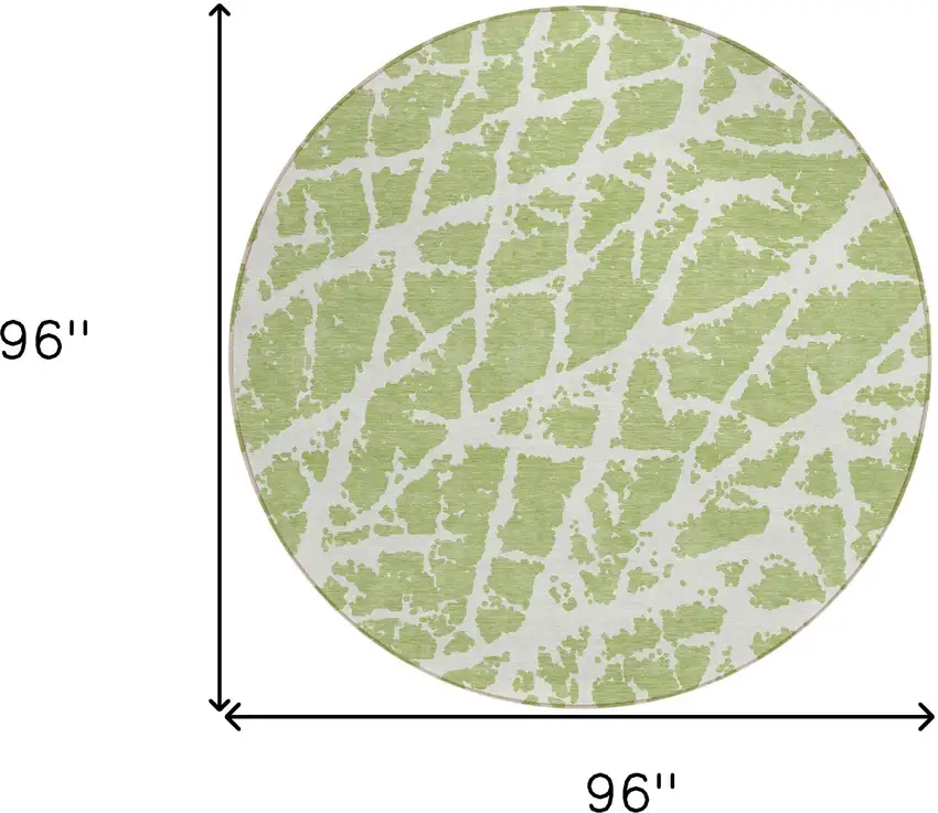 8' Round Green and White Round Abstract Washable Non Skid Indoor Outdoor Area Rug Photo 3