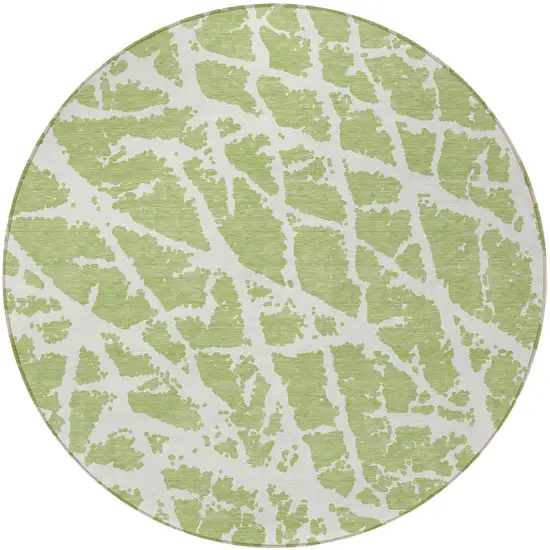 8' Round Green and White Round Abstract Washable Non Skid Indoor Outdoor Area Rug Photo 4