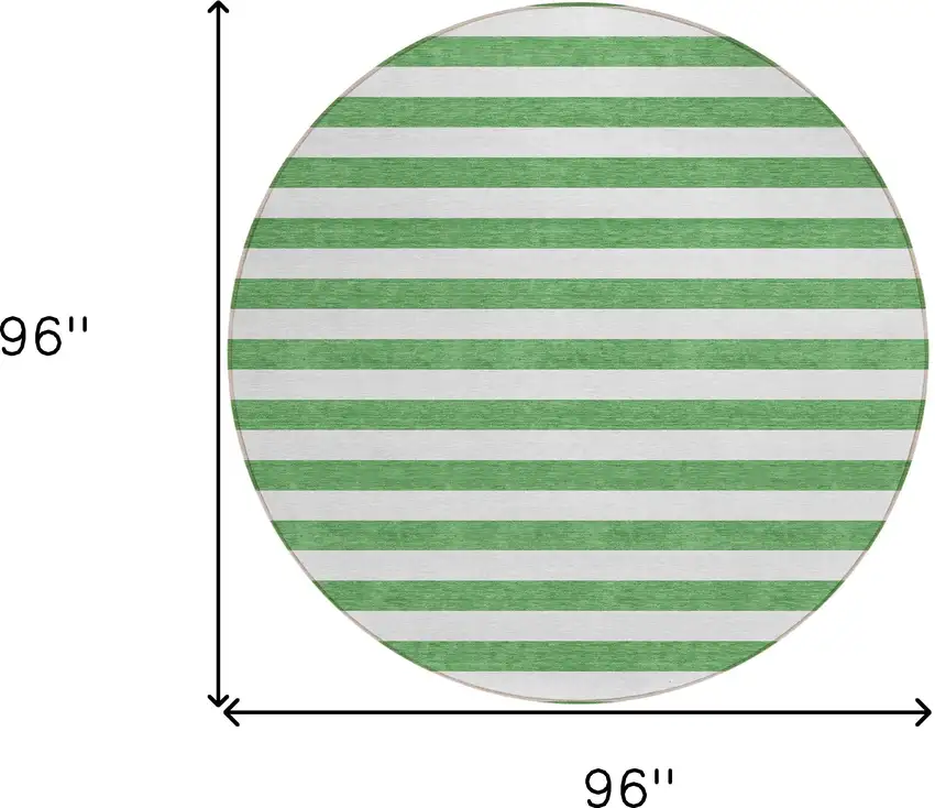 Green and White Round Striped Washable Indoor Outdoor Area Rug Photo 3