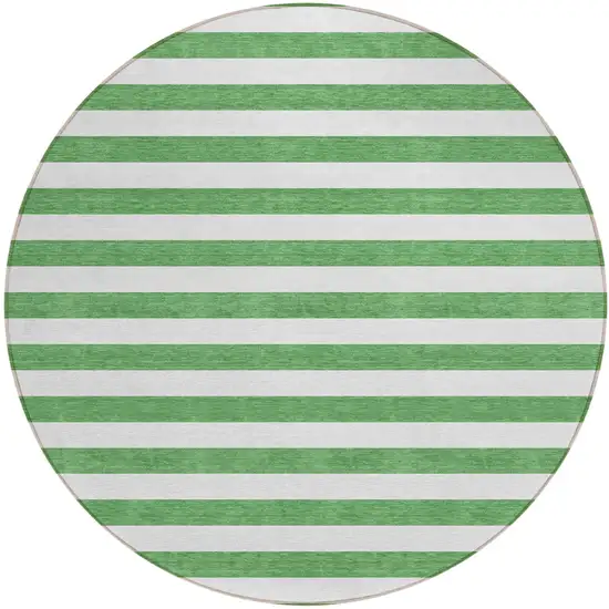 Green and White Round Striped Washable Indoor Outdoor Area Rug Photo 1