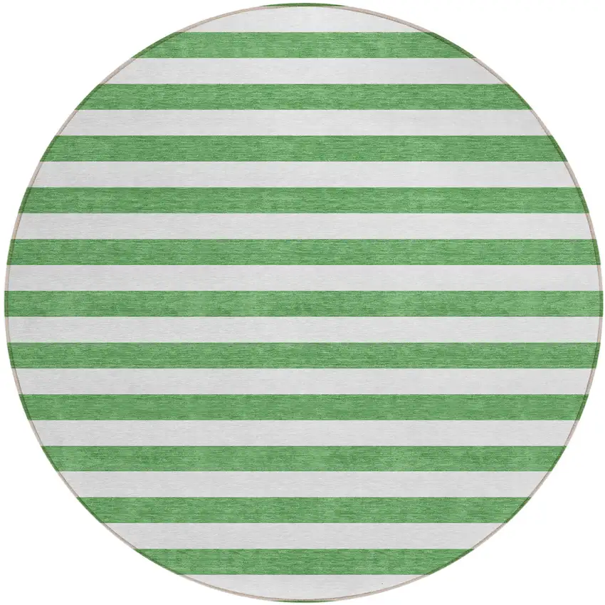 Green and White Round Striped Washable Indoor Outdoor Area Rug Photo 1