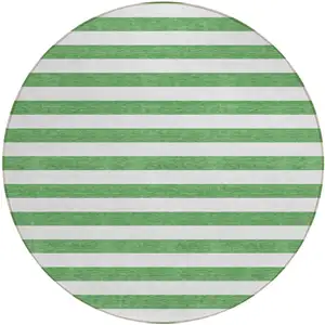 Photo of 8' Round Green and White Round Striped Washable Non Skid Indoor Outdoor Area Rug